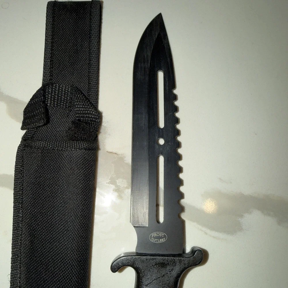 Frost Cutlery Tactical Survival Knife Fixed Blade Sheath Serrated Gut Hook 12